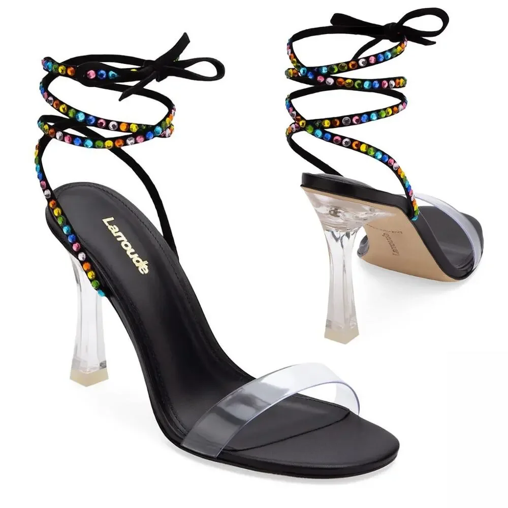 Larroude Disco Gloria NEW Mermaidcore Fairy Whimsy Ankle Wrap Heel Open Toe 37.5